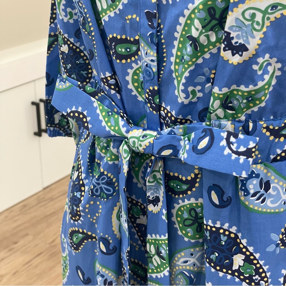 NWT S M L XL XXL Blue green and white bohemian colorful midi dress with pockets - Picture 4 of 10